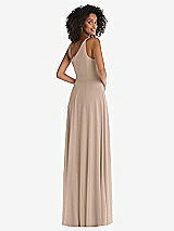 Rear View Thumbnail - Topaz One-Shoulder Chiffon Maxi Dress with Shirred Front Slit