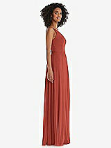 Side View Thumbnail - Amber Sunset One-Shoulder Chiffon Maxi Dress with Shirred Front Slit
