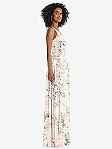 Side View Thumbnail - Blush Garden One-Shoulder Chiffon Maxi Dress with Shirred Front Slit