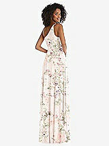 Rear View Thumbnail - Blush Garden One-Shoulder Chiffon Maxi Dress with Shirred Front Slit