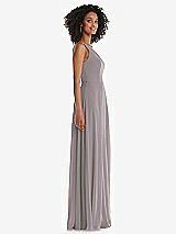 Side View Thumbnail - Cashmere Gray One-Shoulder Chiffon Maxi Dress with Shirred Front Slit