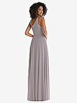 Rear View Thumbnail - Cashmere Gray One-Shoulder Chiffon Maxi Dress with Shirred Front Slit