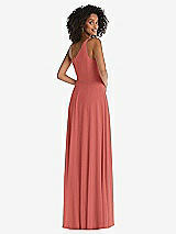 Rear View Thumbnail - Coral Pink One-Shoulder Chiffon Maxi Dress with Shirred Front Slit