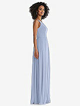 Side View Thumbnail - Sky Blue One-Shoulder Chiffon Maxi Dress with Shirred Front Slit