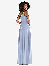 Rear View Thumbnail - Sky Blue One-Shoulder Chiffon Maxi Dress with Shirred Front Slit