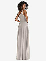 Rear View Thumbnail - Taupe One-Shoulder Chiffon Maxi Dress with Shirred Front Slit