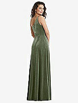 Rear View Thumbnail - Sage One-Shoulder Spaghetti Strap Velvet Maxi Dress with Pockets