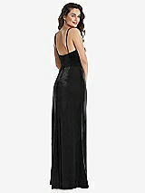 Rear View Thumbnail - Black Spaghetti Strap Velvet Maxi Dress with Draped Cascade Skirt
