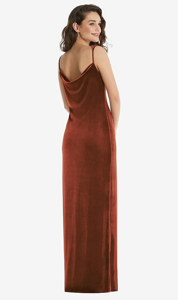 Back View - Auburn Moon Asymmetrical One-Shoulder Velvet Maxi Slip Dress