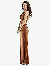 Side View Thumbnail - Golden Almond Asymmetrical One-Shoulder Velvet Maxi Slip Dress