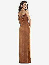 Rear View Thumbnail - Golden Almond Asymmetrical One-Shoulder Velvet Maxi Slip Dress