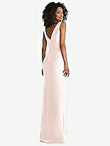 Rear View Thumbnail - Blush Pleated Bodice Satin Maxi Pencil Dress with Bow Detail