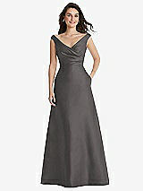 Front View Thumbnail - Caviar Gray Off-the-Shoulder Draped Wrap Maxi Dress with Pockets