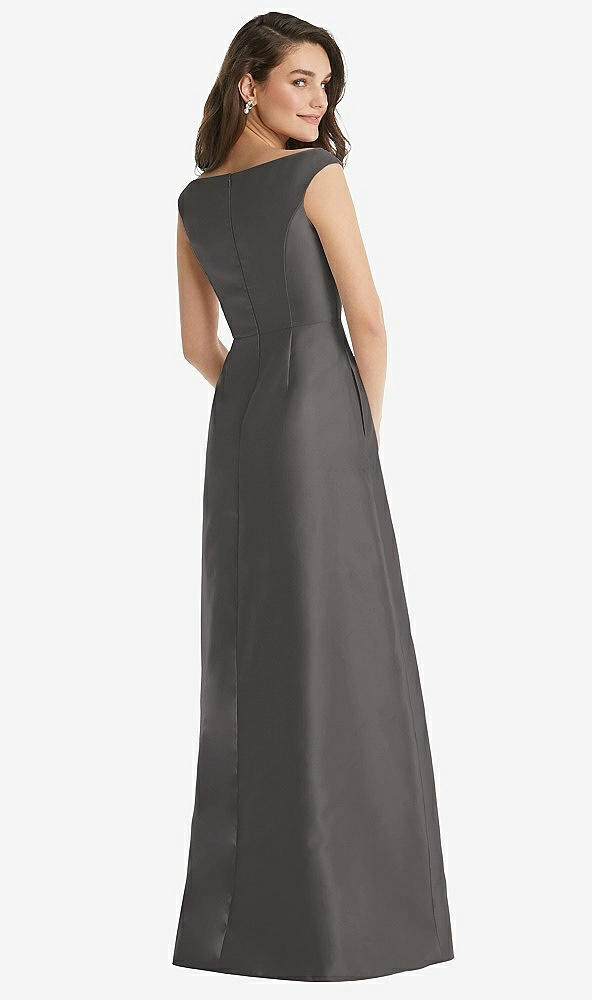 Back View - Caviar Gray Off-the-Shoulder Draped Wrap Maxi Dress with Pockets