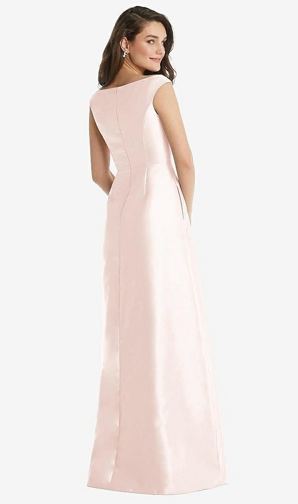 Back View - Blush Off-the-Shoulder Draped Wrap Maxi Dress with Pockets