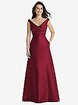 Front View Thumbnail - Burgundy Off-the-Shoulder Draped Wrap Maxi Dress with Pockets