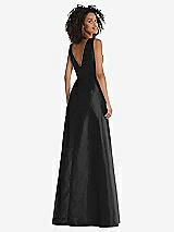 Rear View Thumbnail - Black Jewel Neck Asymmetrical Shirred Bodice Maxi Dress with Pockets