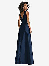 Rear View Thumbnail - Midnight Navy Jewel Neck Asymmetrical Shirred Bodice Maxi Dress with Pockets
