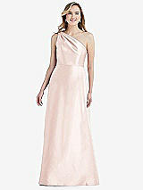 Front View Thumbnail - Blush Pleated Draped One-Shoulder Satin Maxi Dress with Pockets