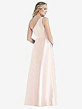 Rear View Thumbnail - Blush Pleated Draped One-Shoulder Satin Maxi Dress with Pockets