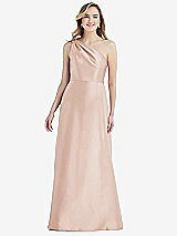 Front View Thumbnail - Cameo Pleated Draped One-Shoulder Satin Maxi Dress with Pockets