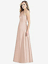 Side View Thumbnail - Cameo Pleated Draped One-Shoulder Satin Maxi Dress with Pockets