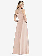 Rear View Thumbnail - Cameo Pleated Draped One-Shoulder Satin Maxi Dress with Pockets