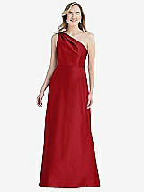 Front View Thumbnail - Garnet Pleated Draped One-Shoulder Satin Maxi Dress with Pockets