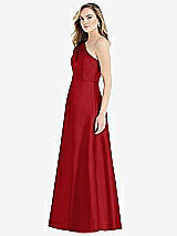 Side View Thumbnail - Garnet Pleated Draped One-Shoulder Satin Maxi Dress with Pockets