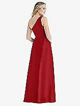 Rear View Thumbnail - Garnet Pleated Draped One-Shoulder Satin Maxi Dress with Pockets