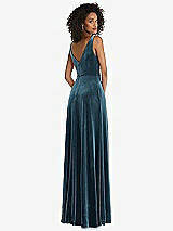 Rear View Thumbnail - Dutch Blue Velvet Maxi Dress with Shirred Bodice and Front Slit