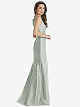 Side View Thumbnail - Willow Green Jewel Neck Bowed Open-Back Trumpet Dress with Front Slit