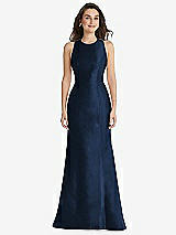 Front View Thumbnail - Midnight Navy Jewel Neck Bowed Open-Back Trumpet Dress 