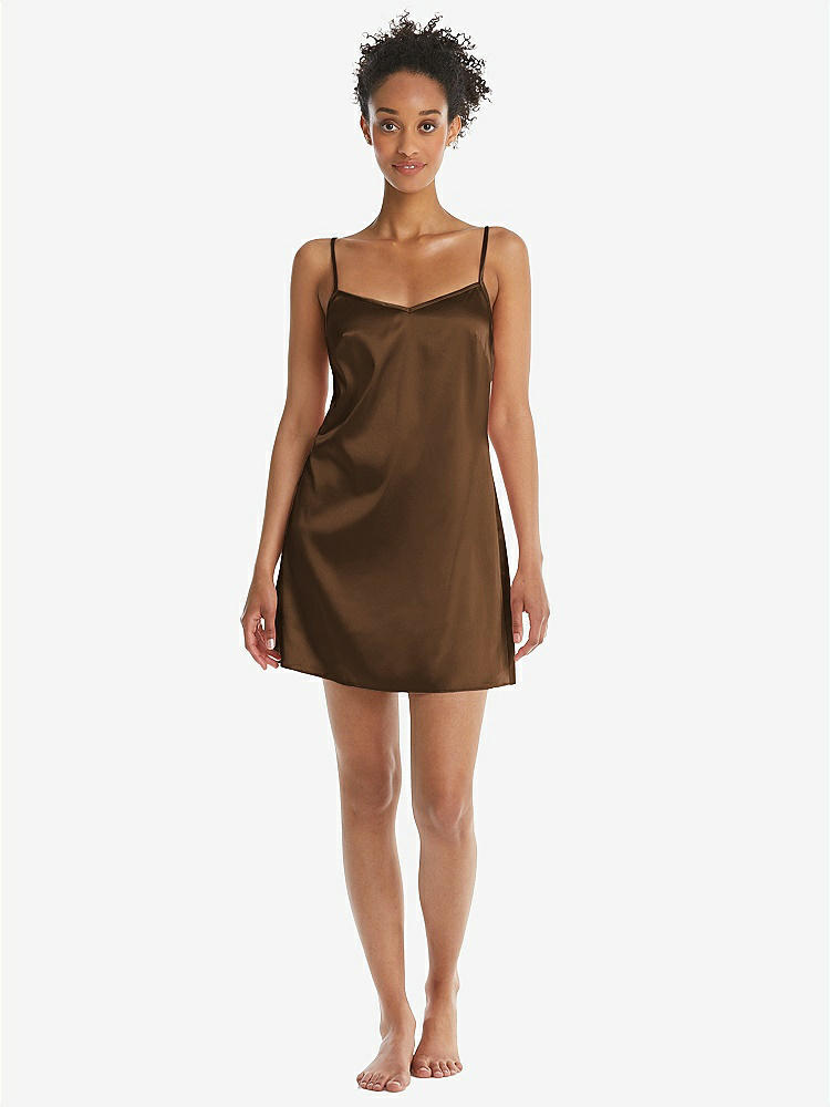 Front View - Latte Mini Stretch Satin Slip with Adjustable Straps - Kyle