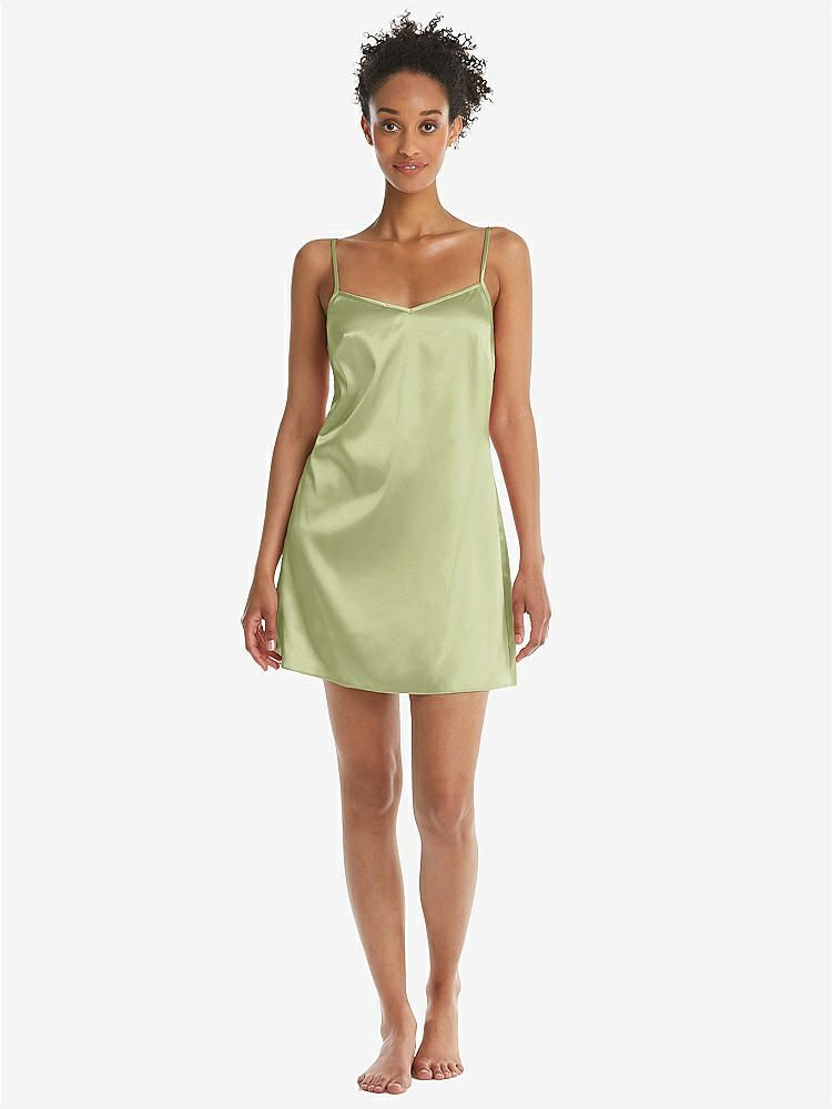 Front View - Mint Mini Stretch Satin Slip with Adjustable Straps - Kyle