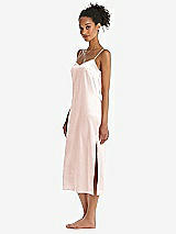 Side View Thumbnail - Blush  Midi Stretch Satin Slip with Adjustable Straps - Asley