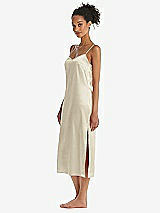 Side View Thumbnail - Champagne  Midi Stretch Satin Slip with Adjustable Straps - Asley