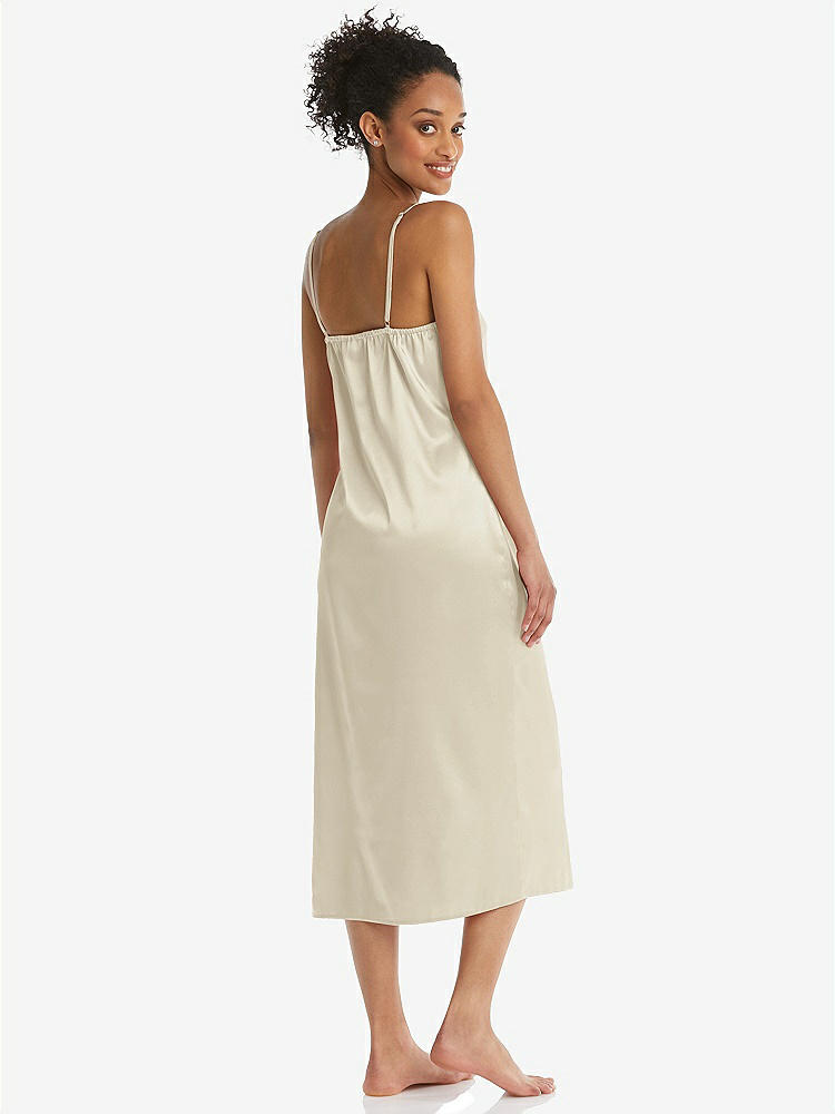 Back View - Champagne  Midi Stretch Satin Slip with Adjustable Straps - Asley