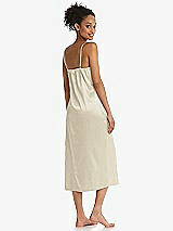 Rear View Thumbnail - Champagne  Midi Stretch Satin Slip with Adjustable Straps - Asley