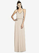 Front View Thumbnail - Nude Gray Inverted V-Back Blouson A-Line Maxi Dress