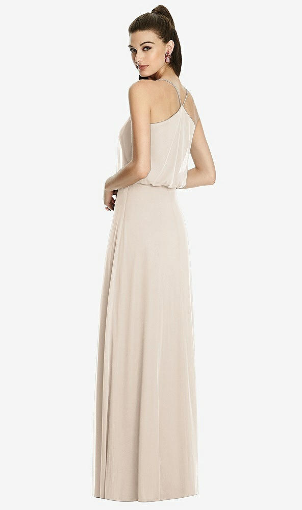 Back View - Nude Gray Inverted V-Back Blouson A-Line Maxi Dress