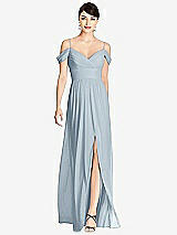 Front View Thumbnail - Mist Pleated Off-the-Shoulder Crossover Bodice Maxi Dress