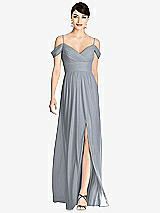 Front View Thumbnail - Platinum Pleated Off-the-Shoulder Crossover Bodice Maxi Dress