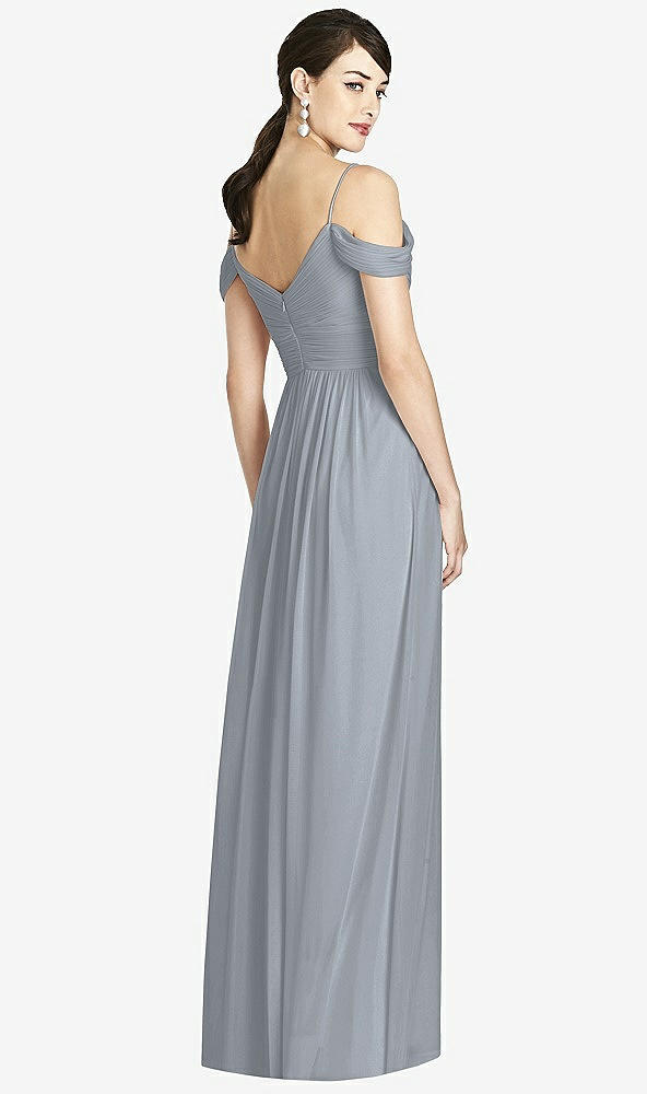Back View - Platinum Pleated Off-the-Shoulder Crossover Bodice Maxi Dress