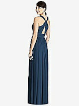 Rear View Thumbnail - Sofia Blue Shirred Wrap Bodice Twist Back Maxi Dress