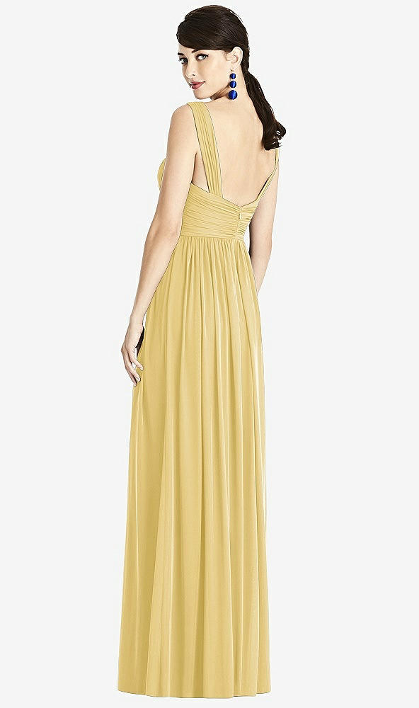 Back View - Maize & Light Nude Illusion Plunge Neck Shirred Maxi Dress