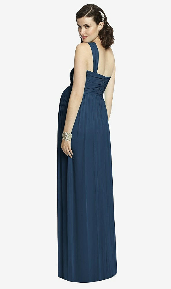 Back View - Sofia Blue One-Shoulder Asymmetrical Draped Wrap Maternity Dress