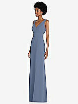 Side View Thumbnail - Larkspur Blue Square Low-Back A-Line Dress with Front Slit and Pockets