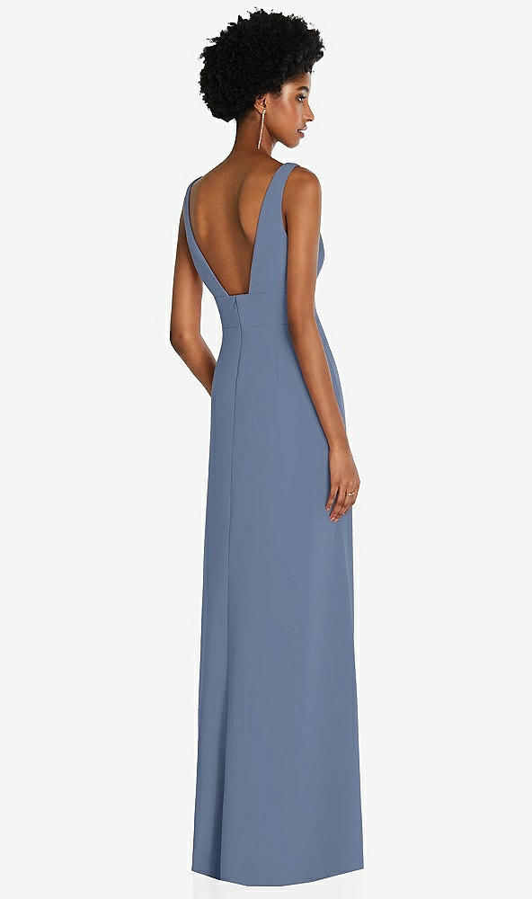 Back View - Larkspur Blue Square Low-Back A-Line Dress with Front Slit and Pockets