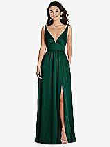 Front View Thumbnail - Hunter Green Deep V-Neck Shirred Skirt Maxi Dress with Convertible Straps